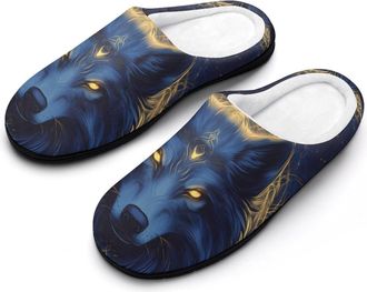 Generic Science Fiction Wolves Womens Slippers Warm House Slippers Indoor House Shoes with Anti-Skid Rubber Sole