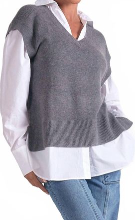Elan Andrea Sweater Vest/shirt Combo In Grey/white