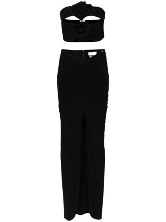 Nissa floral-appliqu&eacute; skirt set - Black