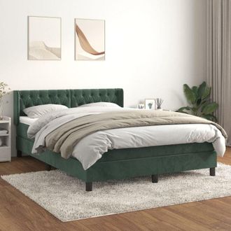 vidaXL Cama Box Spring Con Colch&oacute;n Terciopelo Verde Oscuro 140x190 Cm Vidaxl