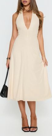 Princess Polly Morganne Plunge Halter Midi Dress in Butter at Nordstrom, Size 12