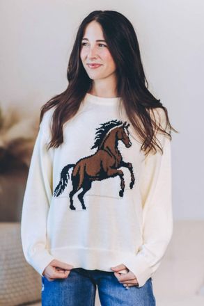Wishlist Horse Knit Sweater In Cream - Hoc Spring