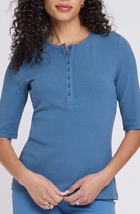 NYDJ Rib Henley in Indigo Melody at Nordstrom, Size Xx-Small