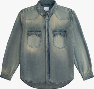 Rhude Mens Dark Indigo Denim Western Shirt