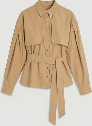 Karen Millen Womens Plus Size Cupro Utility Twill Woven Shirt - Tan Lyocell - Size 20 UK