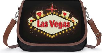 Generic Fabulous Las Vegas Playing Card Crossbody Bag Womens Handbag PU Message Bags Shoulder Purse with Adjustable Strap