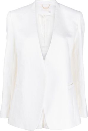 Chlo&eacute; V-neck linen blazer - women - Linen/Flax/Viscose/Wool/Silk/Buffalo Horn - 40 - Neutrals