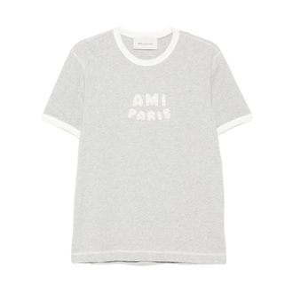 Ami Logo Patch Tonal Embroidered Crew Neck T-Shirt - female - Ami Paris - T-Shirts - Gray - M - Tops