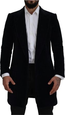 Dolce & Gabbana Luxe Zwarte Katoenen Cardigan Lange Jas - Heren - Blazers - Zwart - S - Katoen - Jassen
