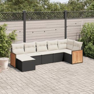 vidaXL Vidaxl - Set De Comedor De Jard&iacute;n 7 Pzas Y Cojines Rat&aacute;n Sint&eacute;tico Negro
