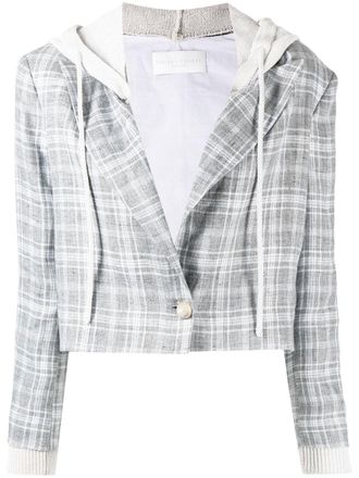 Fabiana Filippi checked detachable-hood cropped blazer - women - Linen/Flax - 38 - Grey