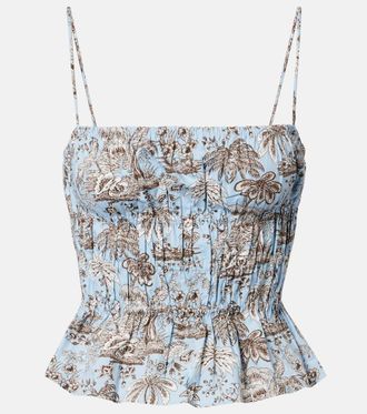 Staud Floral ruched cotton top