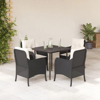 vidaXL Set De Muebles Jard&iacute;n 5 Pzas Con Cojines Rat&aacute;n Sint&eacute;tico Negro Vidaxl