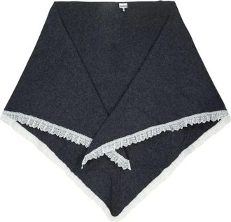 Ganni Sciarpa XXL in lana con pizzo - - Accessories - Donna - Grigio - ONE SIZE
