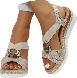 Generic Ladies Sandals Wedge Sandals for Women Espadrilles Orthopedic Platform Wedge Summer Shoes with Arch Support for Women Open Toe Ankle Strap Wide Fit Be