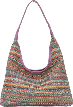 Generic Straw Shoulder Bag For Women, Large Straw Bags Weave Handmade Handle Tote Bag Durable Leather Handles Bohemian Shoulder Handbag for Beach Travel