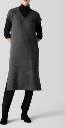 Eileen Fisher V-Neck Wool Shift Dress in Charcoal at Nordstrom Rack, Size X-Small
