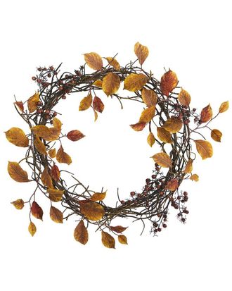 Nearly Natural 19In Harvest Leaf, Berries & Twig Artificial Wreath