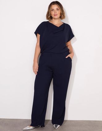 Live Unlimited London Womens Navy Button Detail Wide Leg Trouser - Blue - Size: 12