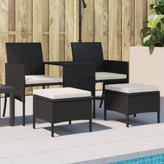 vidaXL Sof&aacute; De Jard&iacute;n 2 Plazas Con Mesa Y Taburetes Rat&aacute;n Pe Negro Vidaxl