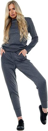 Crazy Girls Womens Long Sleeve Loungewear Ladies Two Piece Co ord Set Tracksuit (12-14, Charcoal)