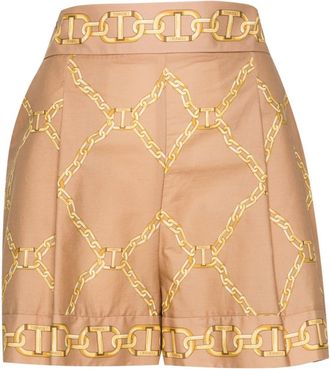 Twin-Set chain-link print tailored shorts - women - Cotton - 38 - Neutrals