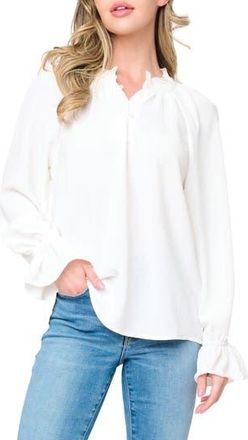 Gibsonlook Chloe Boho Ruffle Button-Up Shirt in White at Nordstrom Rack, Size Xx-Small