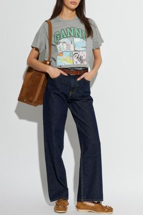 Ganni T-shirt With Logo, Womens, Grey