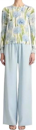 Oscar De La Renta Long Sleeve Print Allium Cardigan In Blue/white