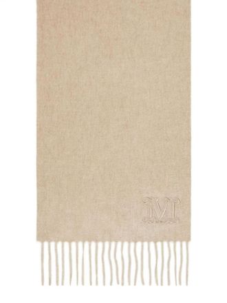 Max Mara Beige Embroidered Logo Scarf