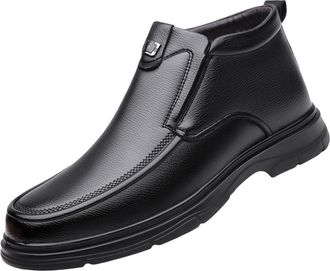 Generic Mens Winter Slip-On Ankle Boots, Non-Slip and Waterproof Walking Boots, Round Toe, Comfortable Everyday Walking and Work Shoes,Black,7.5 UK