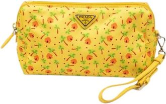 Prada Pre-owned Clutches, female, Yellow, Size: ONE SIZE Pre-owned Printed Nylon Pouch