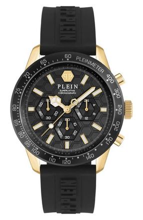Philipp Plein Pleinmeter Chronograph Silicone Strap Watch, 44mm in Ip Yellow Gold at Nordstrom