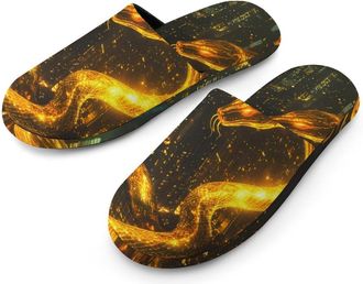 Generic Gold Snake City Night Mens Cozy House Slippers Winter Warm Shoes with Anti-Slip Sole for Travel Indoor Outdoor