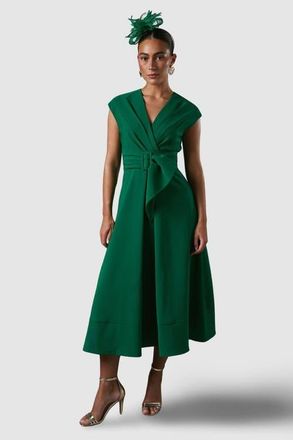 Coast Belted Crepe V-Neck Midi Dress in Emerald at Nordstrom, Size 6