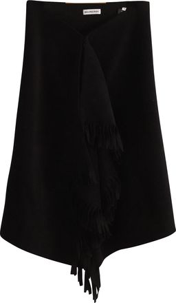 Balenciaga Balenciaga Franje Asymmetrische Midi Rok in Zwart Wol