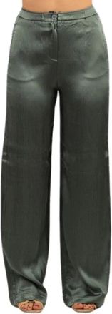 Nenette Wijde broek - Dames - Wijde Broeken - Groen - XL - Broeken
