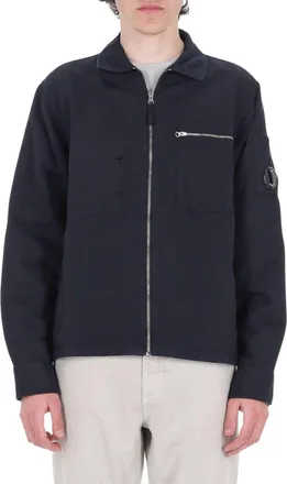 C.P. Company Blue Cotton-Linen Zip Overshirt Jacket