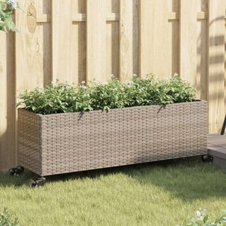 vidaXL Jardinera Con Ruedas Y 3 Maceteros Rat&aacute;n Pe Gris 107x32x38 Cm Vidaxl