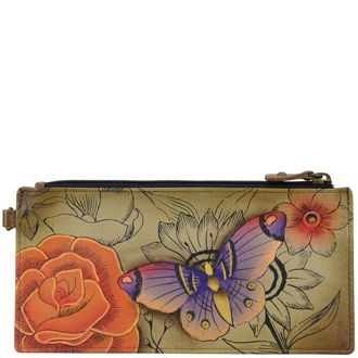 Anuschka Womens Hand Painted Leather Wallet Organizer, Floral Paradise Tan, One Size