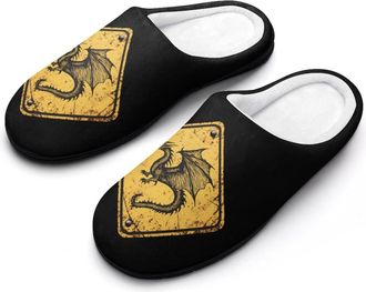 Generic Here Be Dragons Road Sign Slippers Men Winter Warm Cotton Anti-Slip Indoor Slip-Ons House Shoes