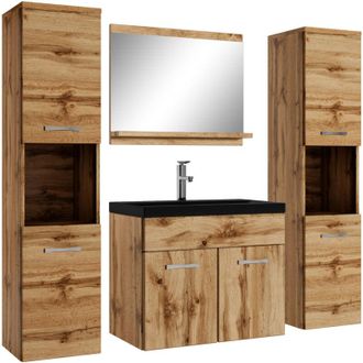 Badplaats Badplaats - Mobile da bagno Montreal xl 60cm Rovere - armadio mobiletto lavabo nero