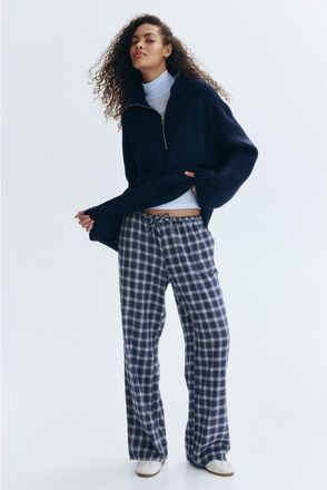 H&M Drawstring Trousers in Dark Blue/plaid at Nordstrom, Size Xx-Small
