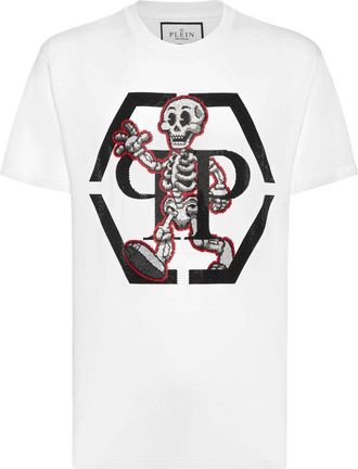 Philipp Plein rhinestone-skeleton cotton T-shirt - men - Cotton/Glass Fiber - XXXXL - White