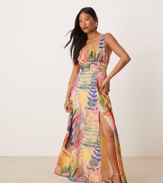 Hope & Ivy Petite Vestito lungo con dettaglio stile corsetto e stampa di vita marina-Multicolore