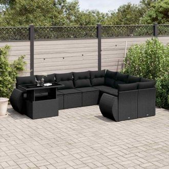 vidaXL Vidaxl - Set De Sof&aacute;s De Jard&iacute;n 10 Pzas Cojines Rat&aacute;n Sint&eacute;tico Negro