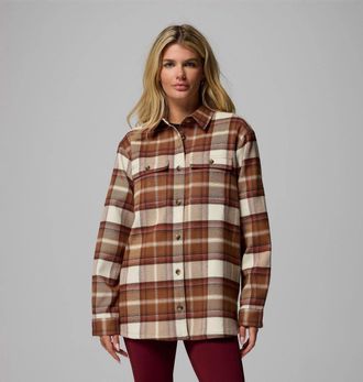 Columbia Blue Point Creek Shirt Jacket Womens Camel Brown Buffalo Check JAX10