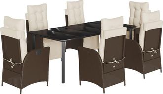 vidaXL Set Da Pranzo Da Giardino 7pz Con Cuscini In Polyrattan Marrone - Vidaxl