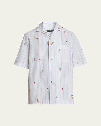 Jacquemus Mens Vegetable Stripe Cotton Short-Sleeve Shirt