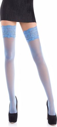 Romartex Sheer 20 DEN Elastane Hold Ups Stockings with Lace, 17 Colours, Sizes S-XXL (XLarge, Blue)